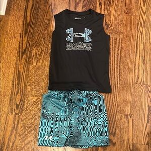 Under Armour Black Top and Aqua Patterned Shorts